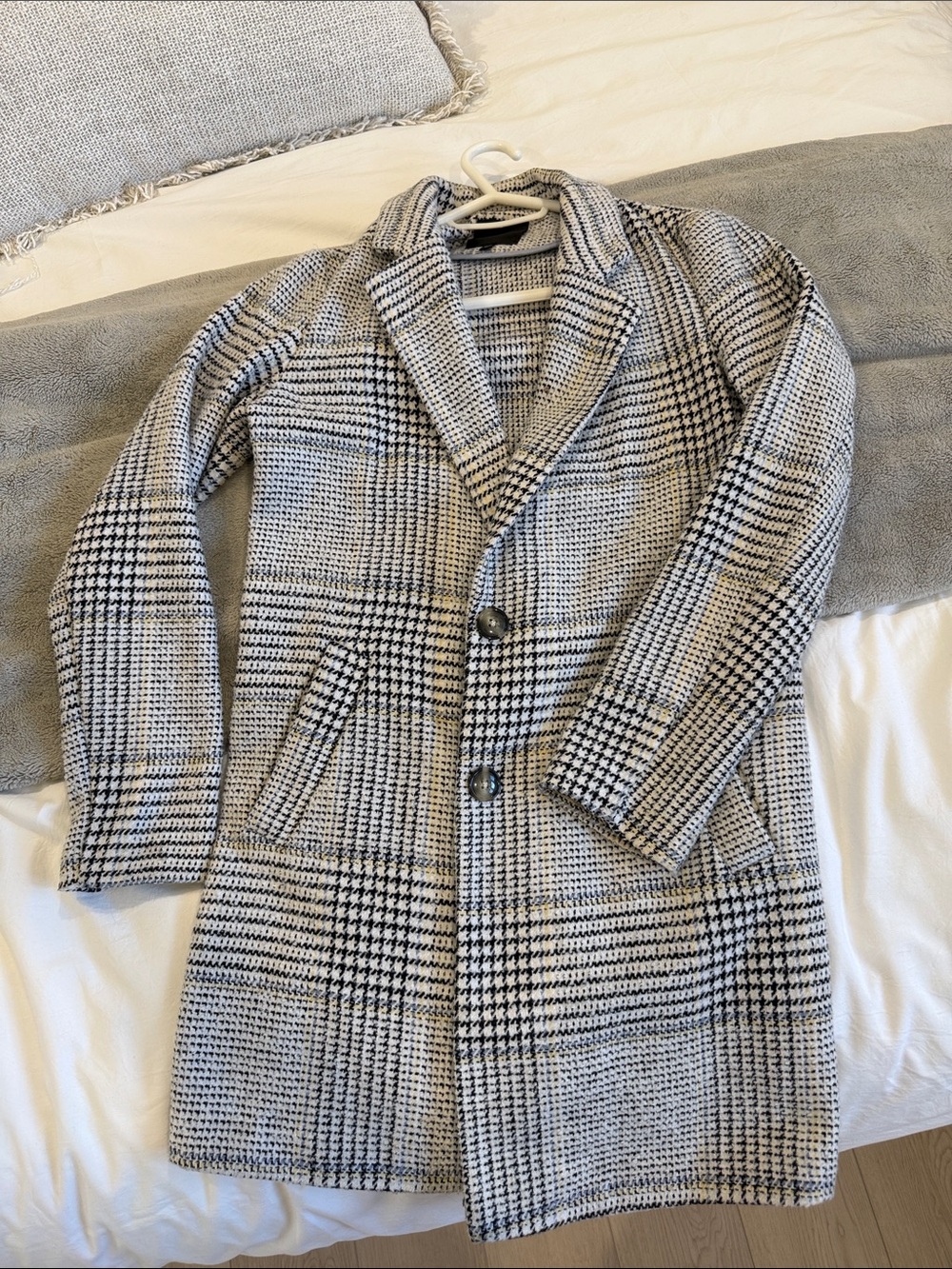 Dynamite Black & White Glen Plaid Pea Coat